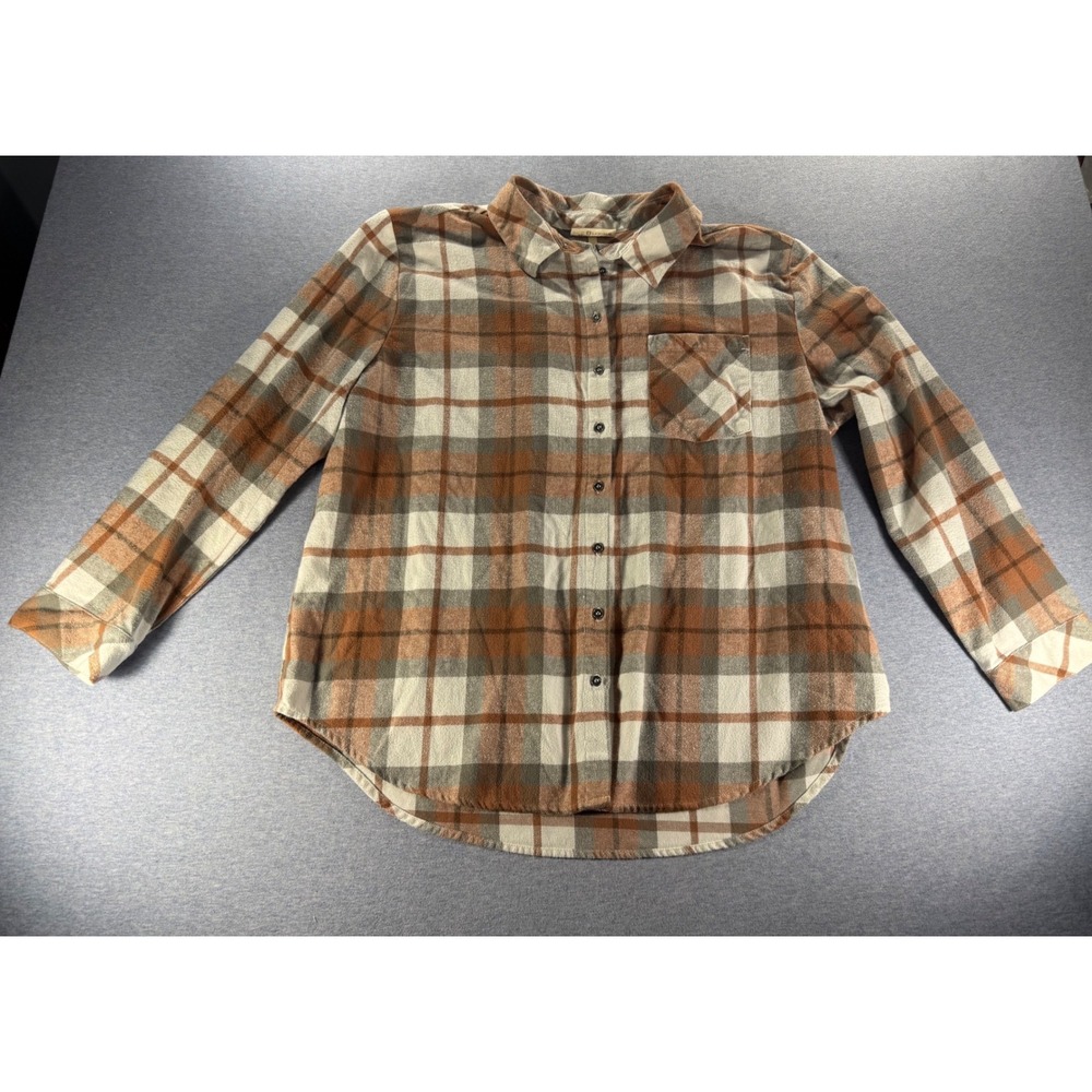Hester & Orchard Womens Brown Plaid Flannel Button Down Shirt Large RN102724